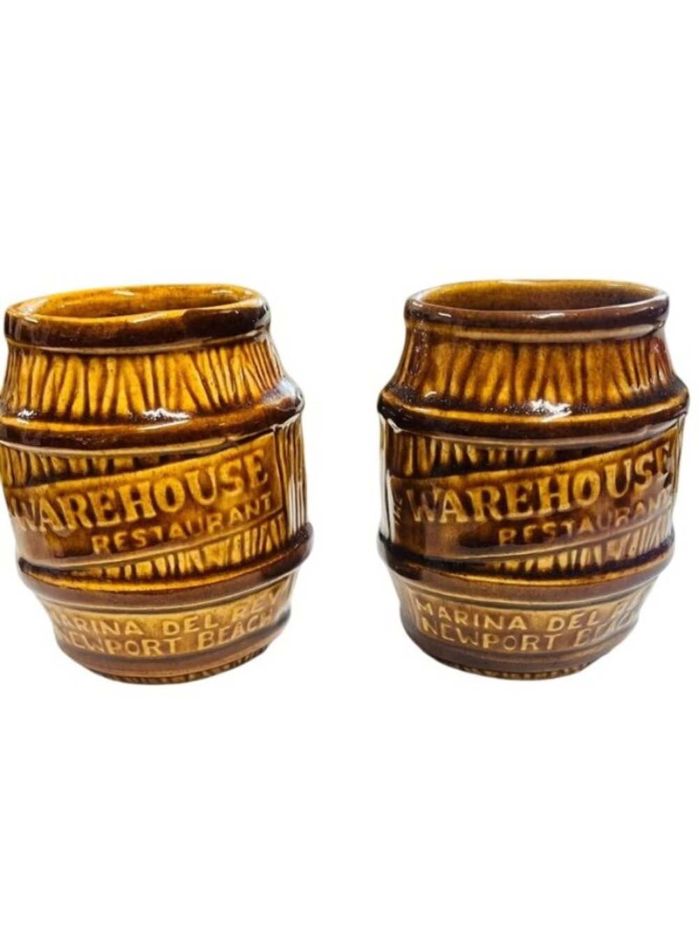 Set of 2 Vintage Warehouse Restaurant Rum Barrel Tiki Mugs Marina Del Rey Califo